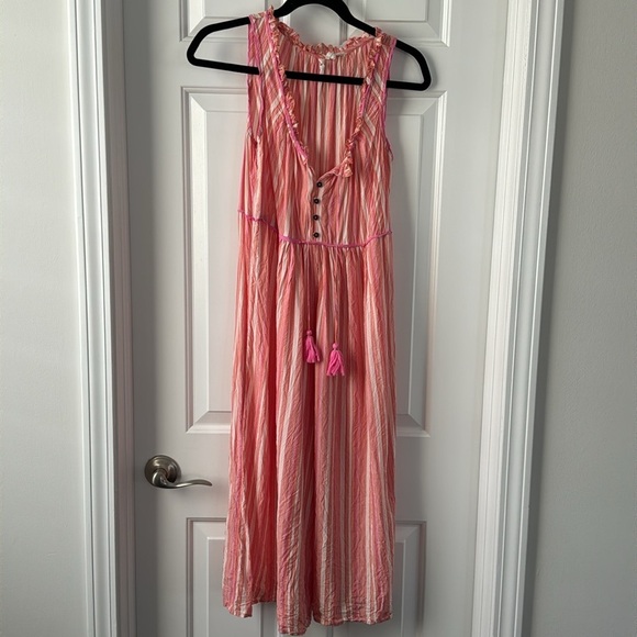 Anthropologie Lounge wide leg Romper Size Medium stripe pink and orange - Picture 2 of 9
